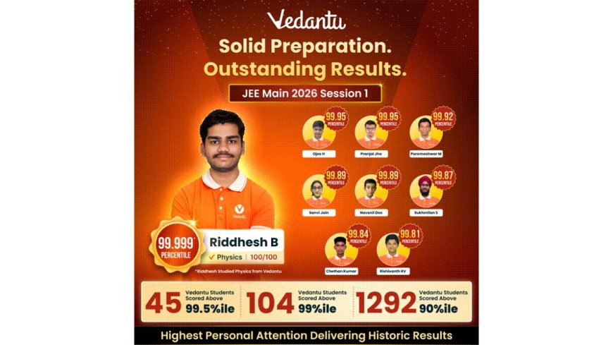 Vedantu Delivers Standout JEE Main 2026 Results with 1292 Students Scoring Above 90 Percentile